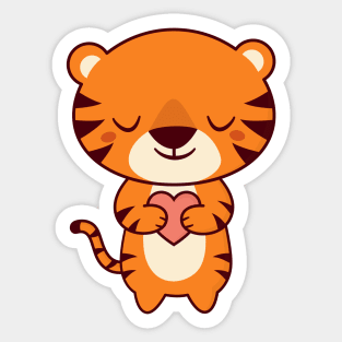 Kawaii Cute Tiger With A Heart Sticker